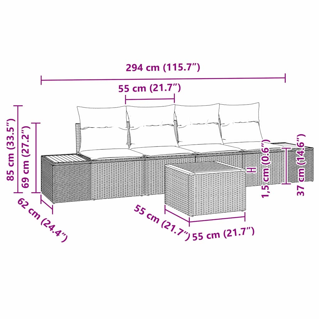 Sjedeća garnitura za vrt s jastukom 5 pcs Bež Poli ratan