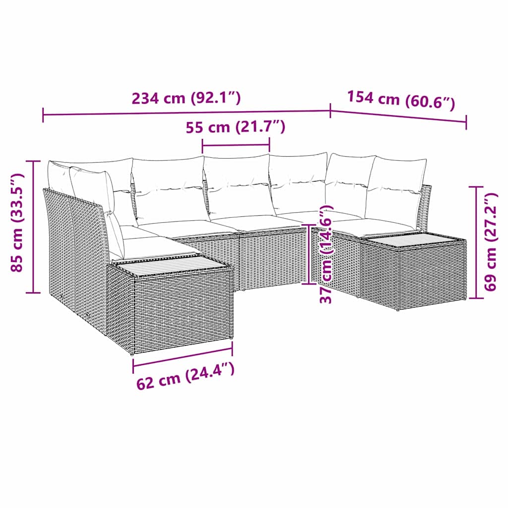Sjedeća garnitura za vrt 6 kom. Siva poliratan 234 x 154 x 69 cm