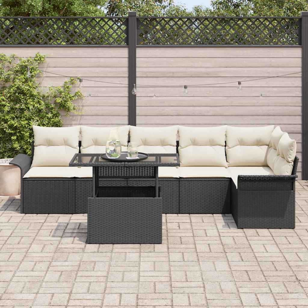 Sjedeća garnitura za vrt 7 kom. Crna poliratan 100 x 55 x 73 cm