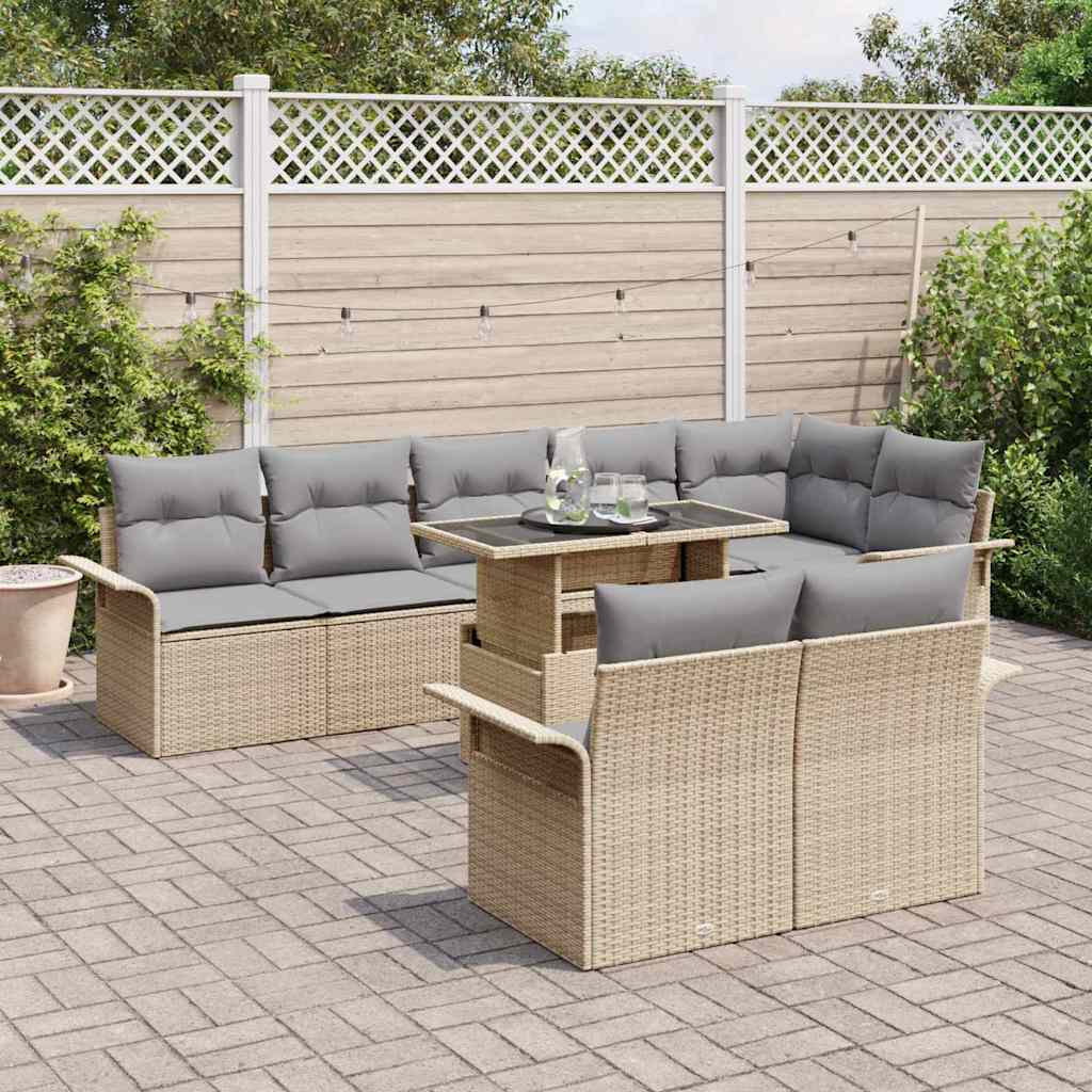 Sjedeća garnitura za vrt 9 kom. Bež Poli ratan 100 x 55 x 73 cm
