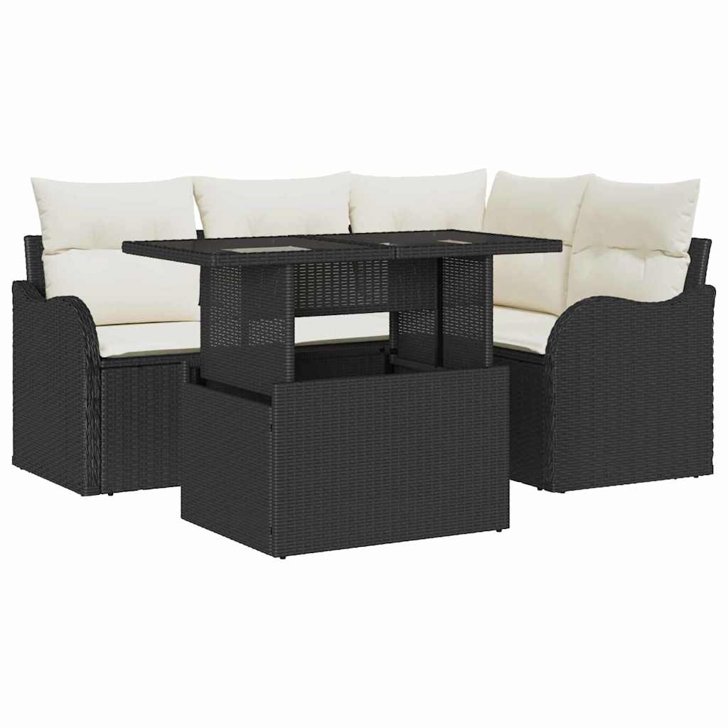 Vanjski set za objedovanje s jastukom 5 pcs Crna Poli ratan