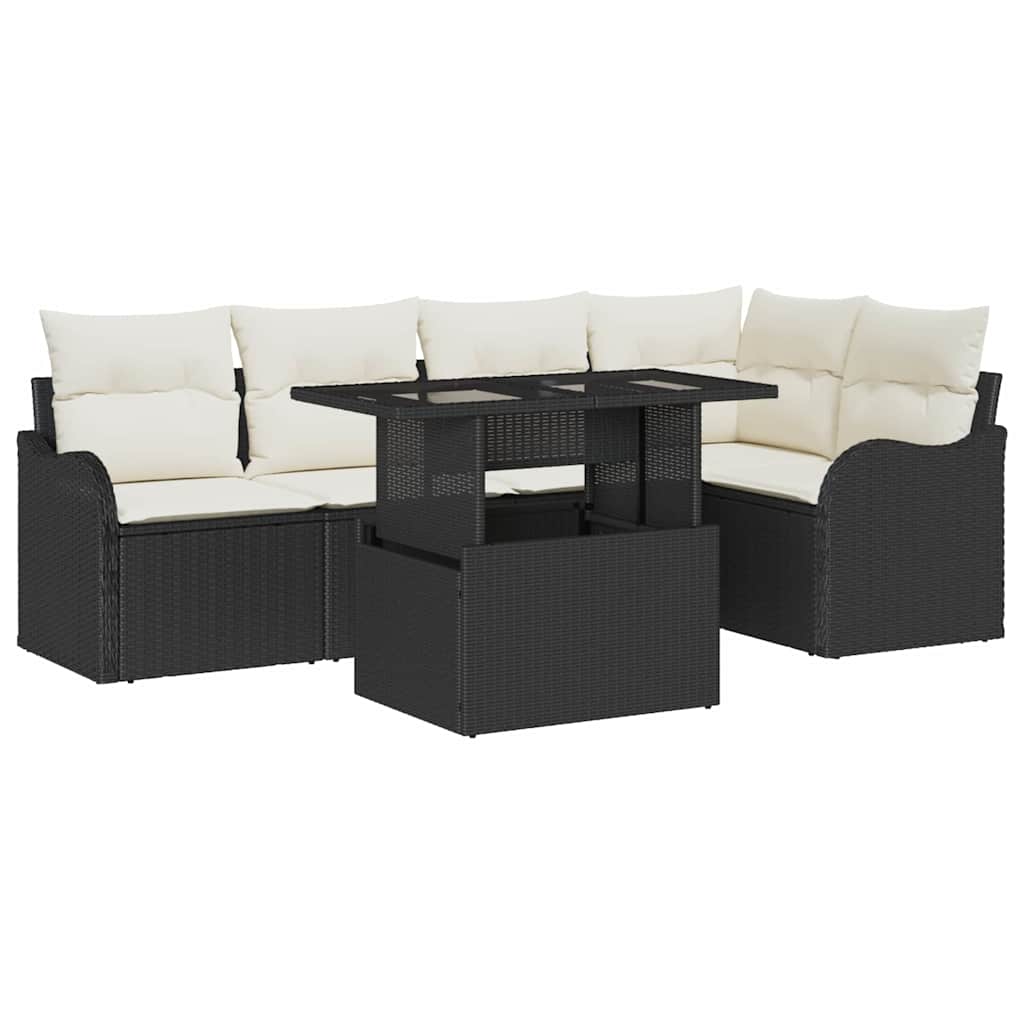 Blagovaonski set s jastukom 6 pcs Crna Poli ratan