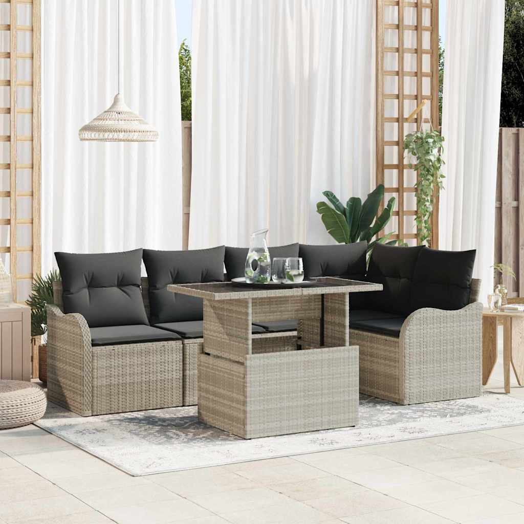 Blagovaonski set s jastukom 6 pcs Svjetlosiva Poli ratan