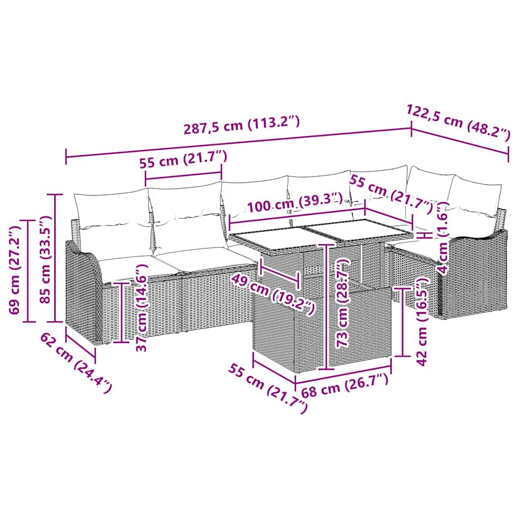 Set sofe s jastukom 7 pcs Bež Poli ratan
