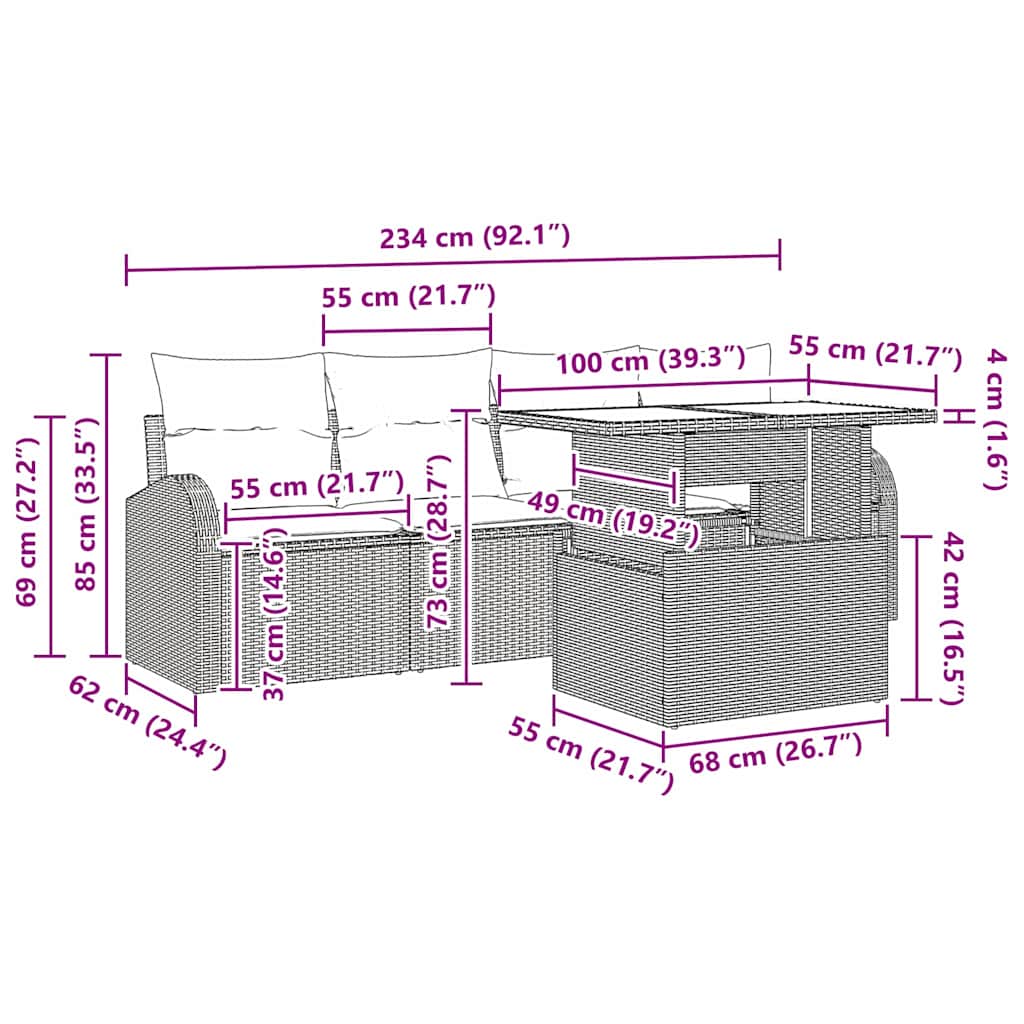Sjedeća garnitura za vrt s jastukom 5 pcs Siva Poli ratan