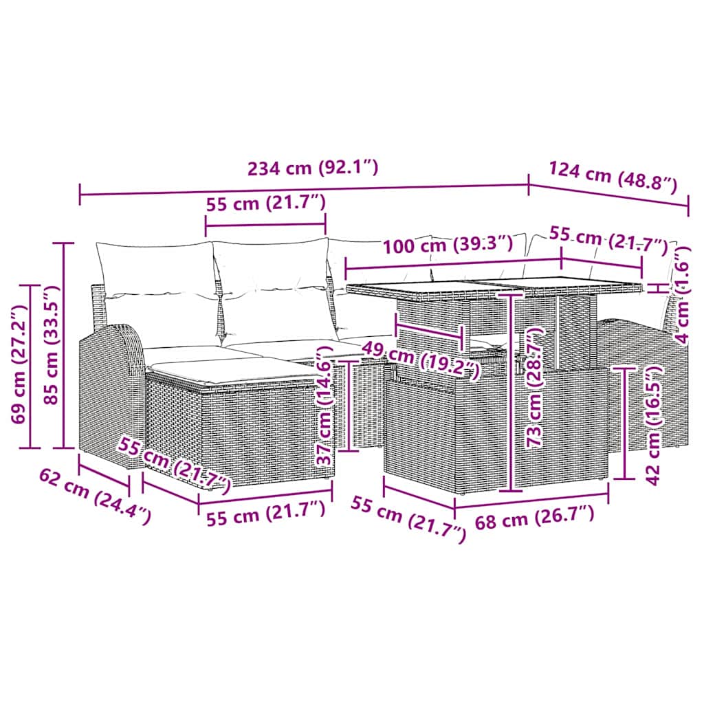 Sjedeća garnitura za vrt s jastukom 7 pcs Crna
