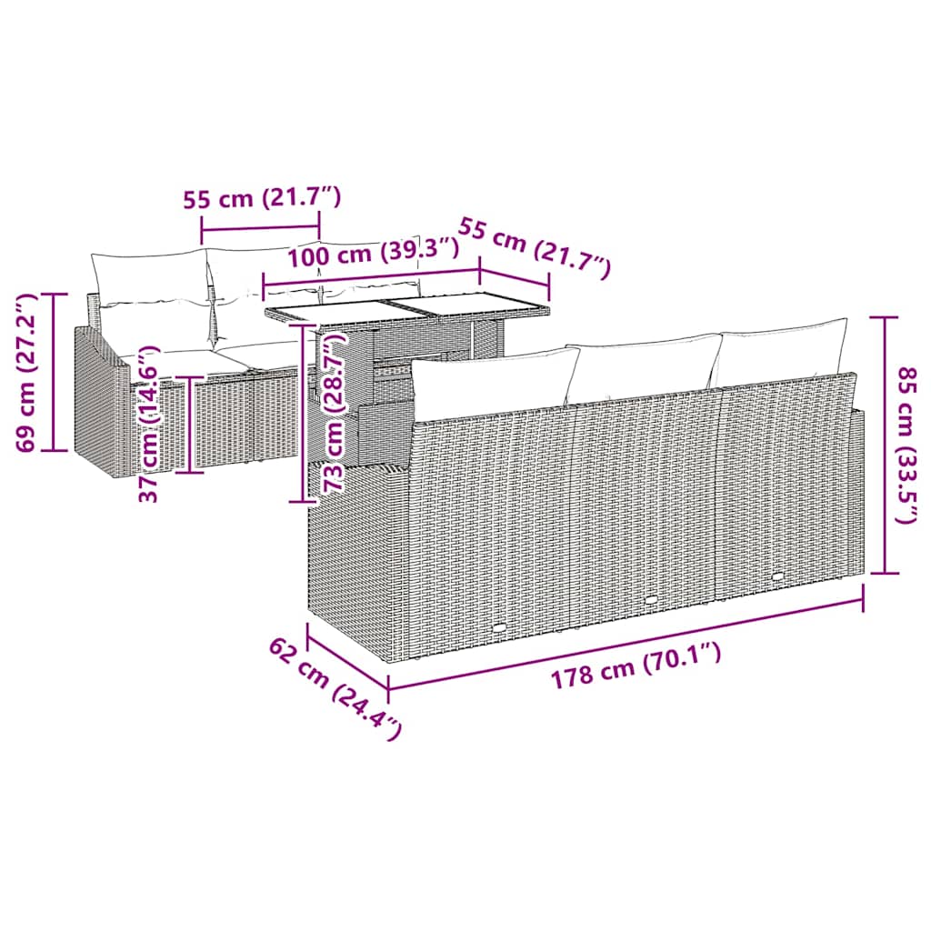 Sjedeća garnitura za vrt 7 pcs Crna i krem 100 x 55 x 73 cm