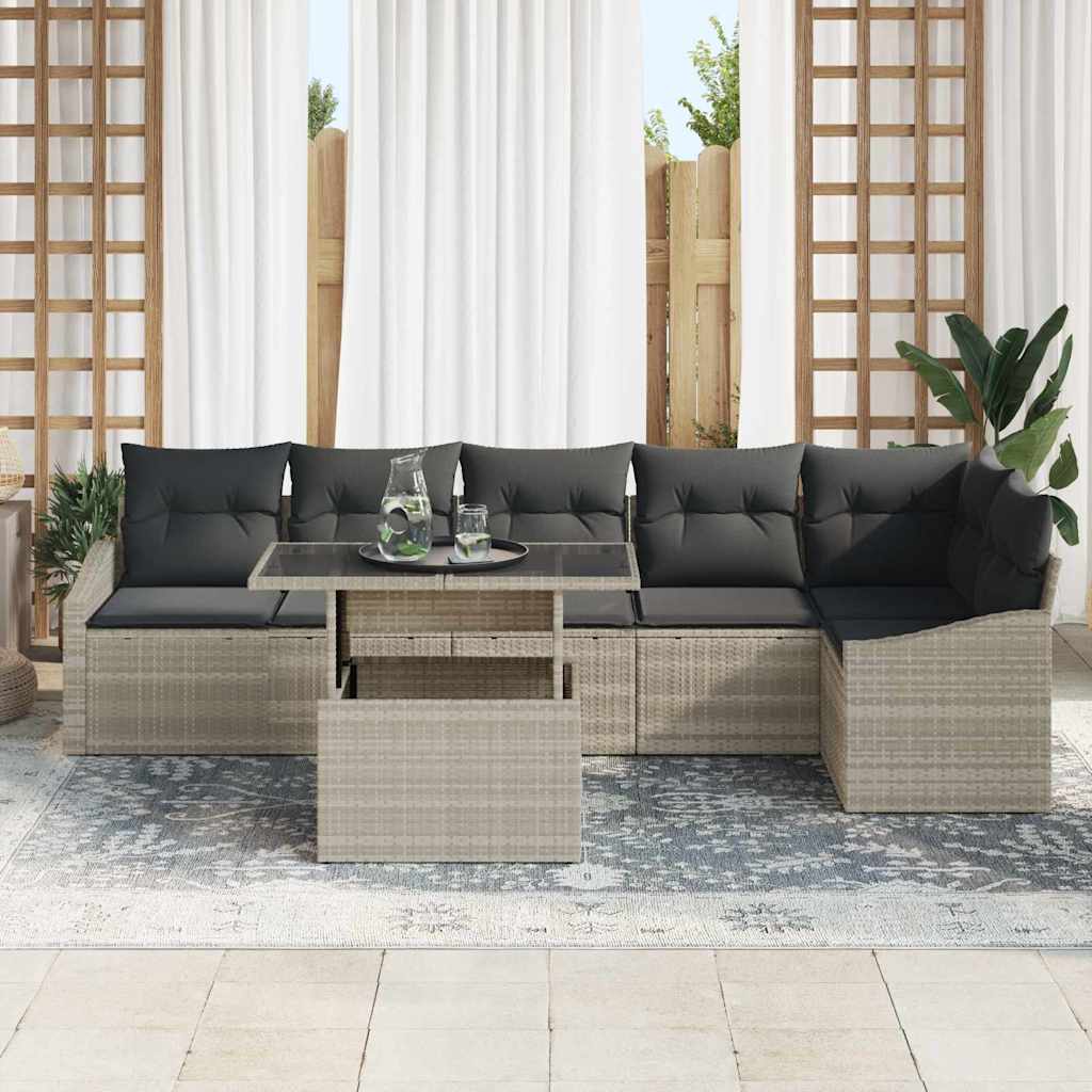 Sjedeća garnitura za vrt 7 kom. Svijetlo siva poliratan Svjetlosiva 288.5 x 123.5 x 85 cm
