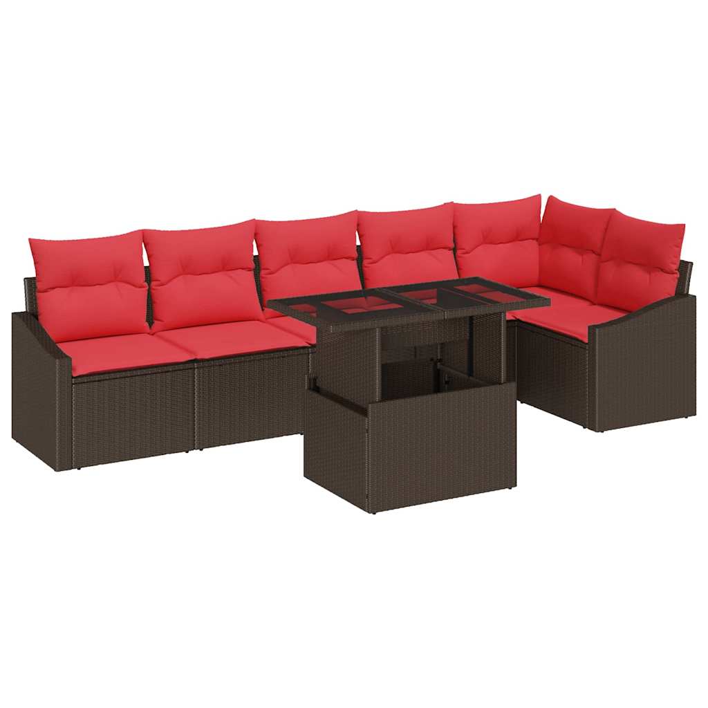 Sjedeća garnitura za vrt 7 kom. Smeđa i crvena poliratan 288.5 x 123.5 x 85 cm