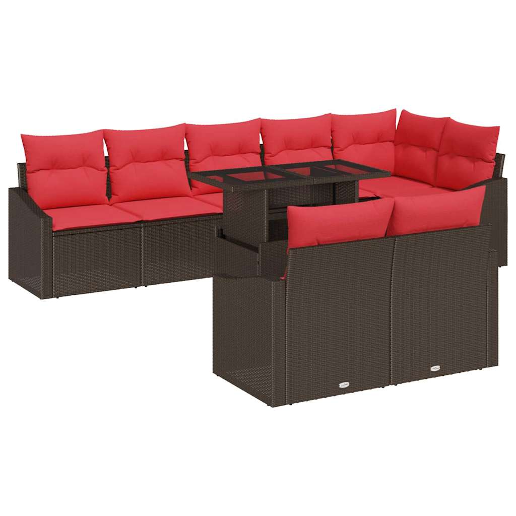 Sjedeća garnitura za vrt 9 kom. Smeđa i crvena poliratan 288.5 x 123.5 x 85 cm