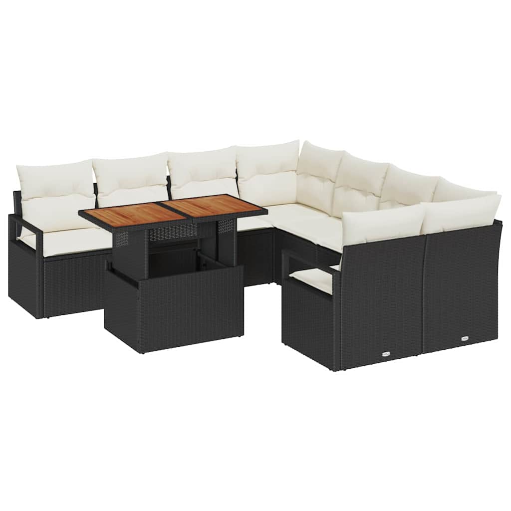 Vrtni set za objed s jastukom 9 pcs Crna i Krema