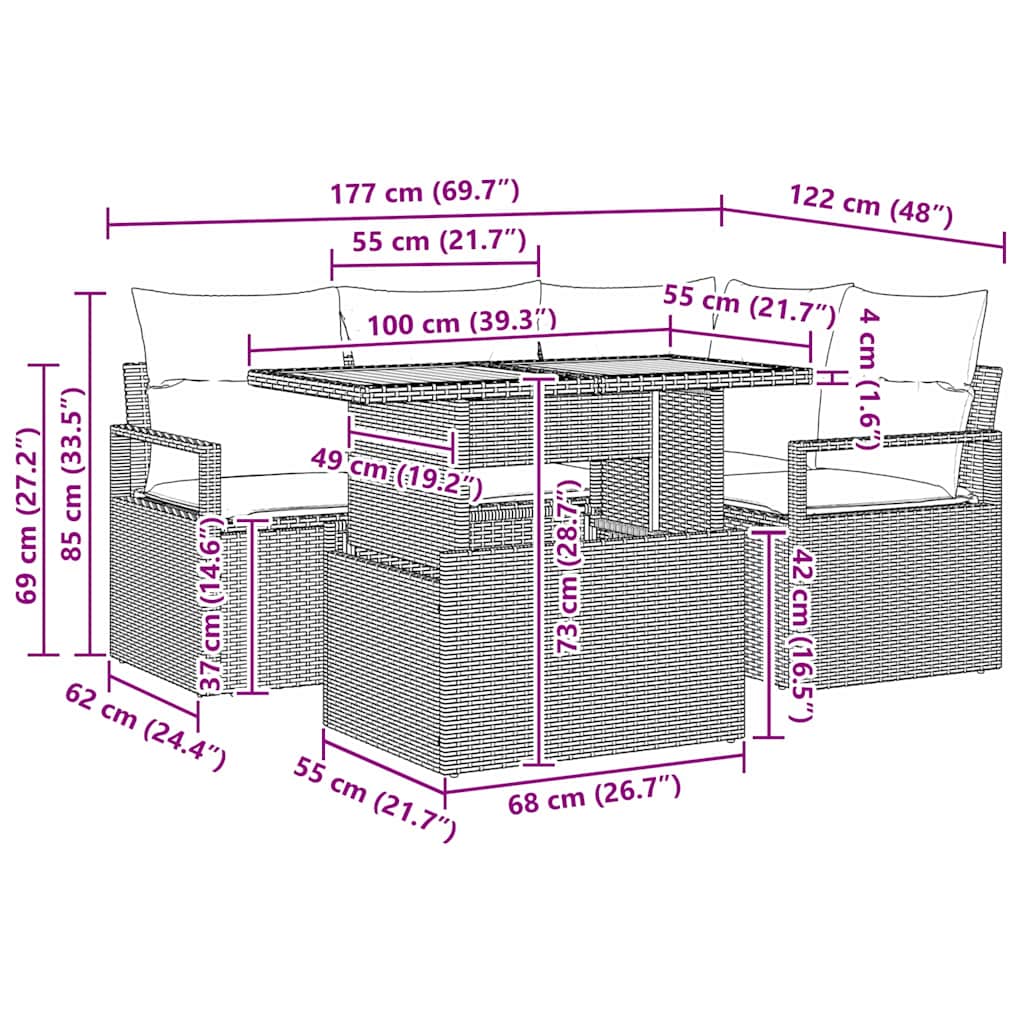 Vrtni set za objed s jastukom 5 pcs Crna i Krema