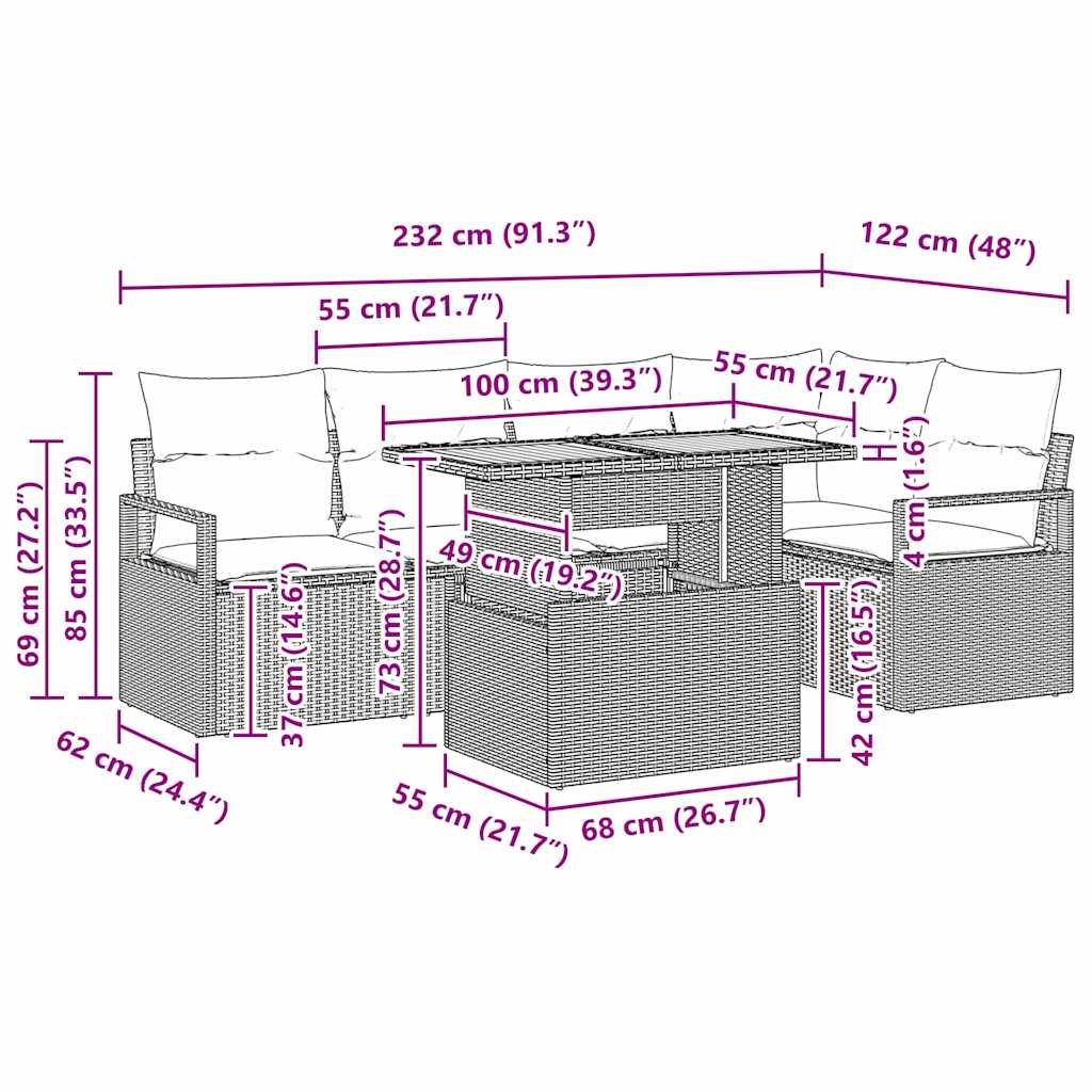 Vrtni set za objed s jastukom 6 pcs Crna i Krema
