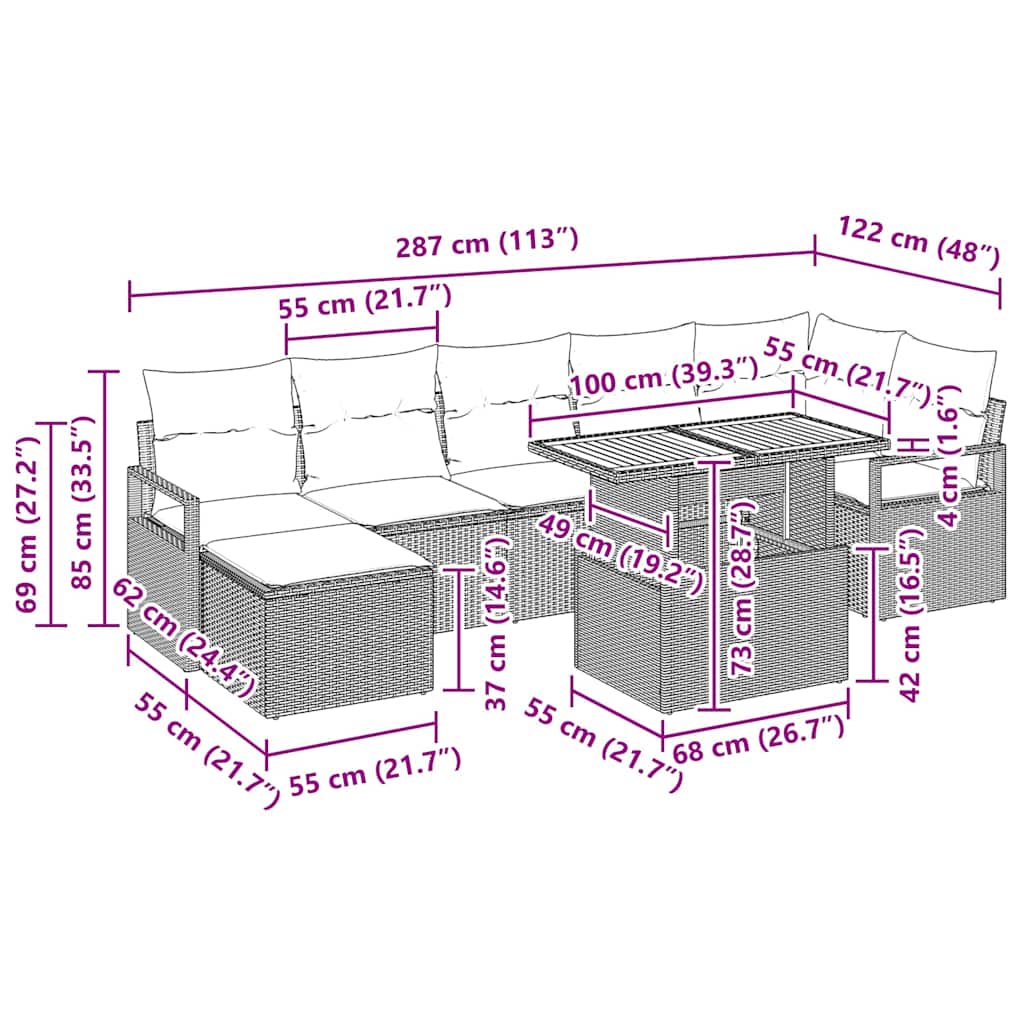 Vrtni set za objed s jastukom 8 pcs Crna i smeđa
