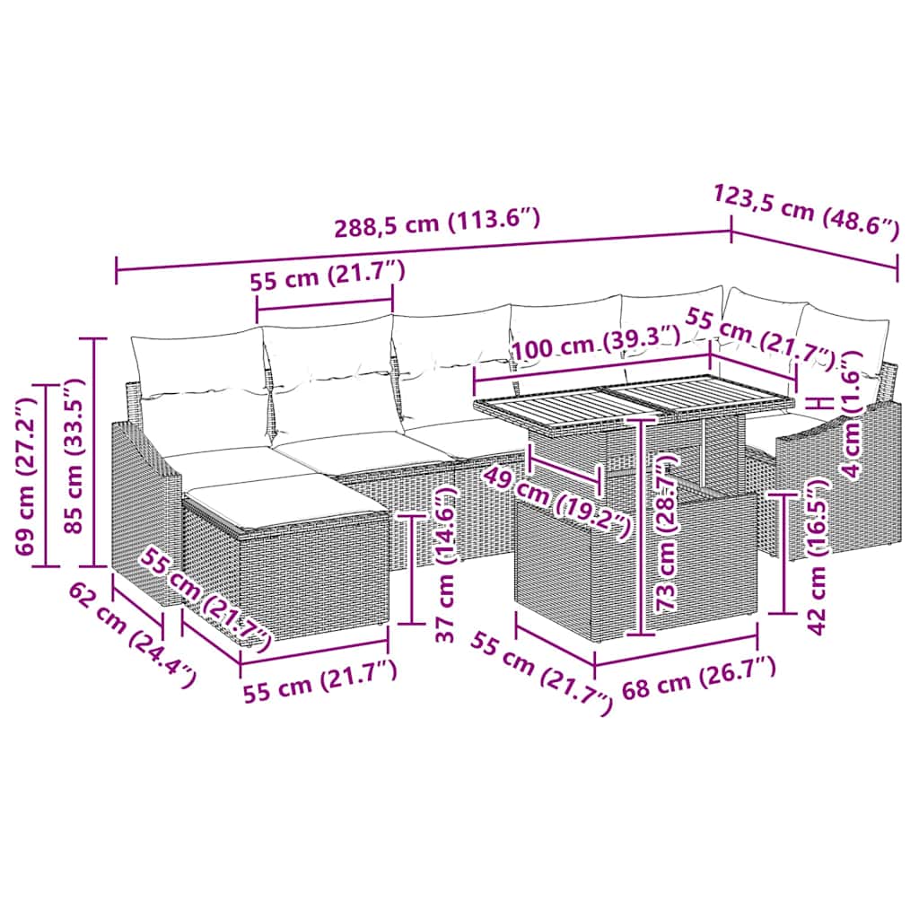 Vrtni set za objed s jastukom 8 pcs Siva i smeđa