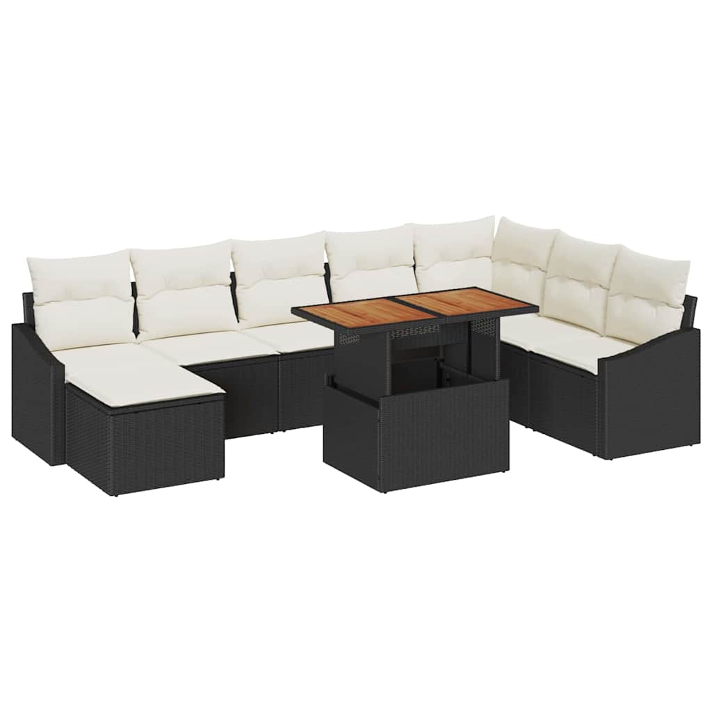Vrtni set za objed s jastukom 9 pcs Crna i Krema
