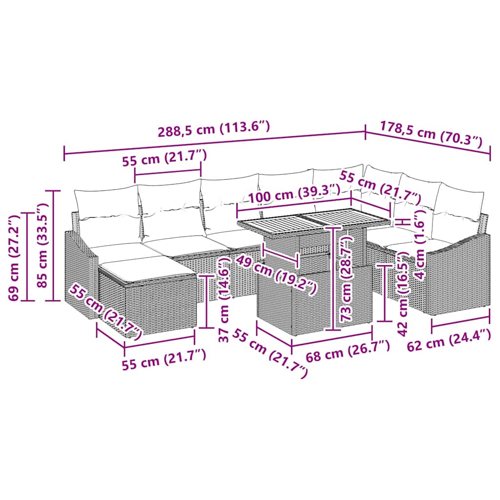 Vrtni set za objed s jastukom 9 pcs Crna i Krema