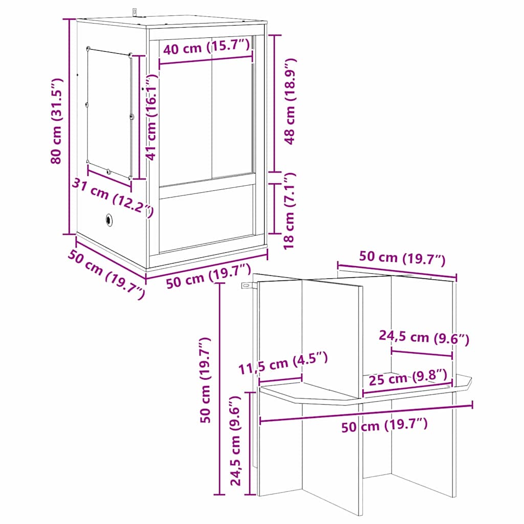Terarij Smeđa 50 x 50 x 130 cm OSB