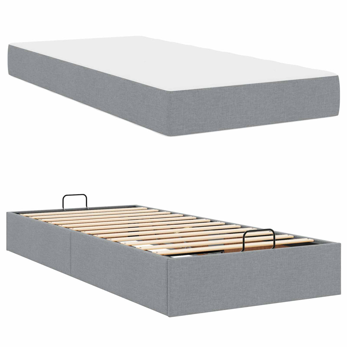 Okvir kreveta s madracem 2 pcs Svjetlosiva tkanina