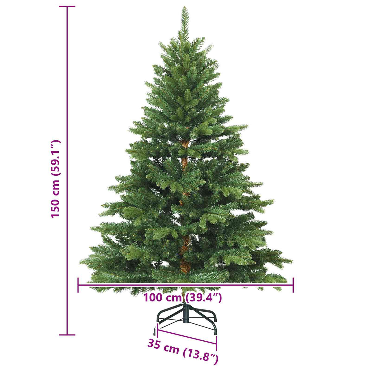 Umjetno božićno drvce s nogom Zelena 150 cm PVC, PE i čelik