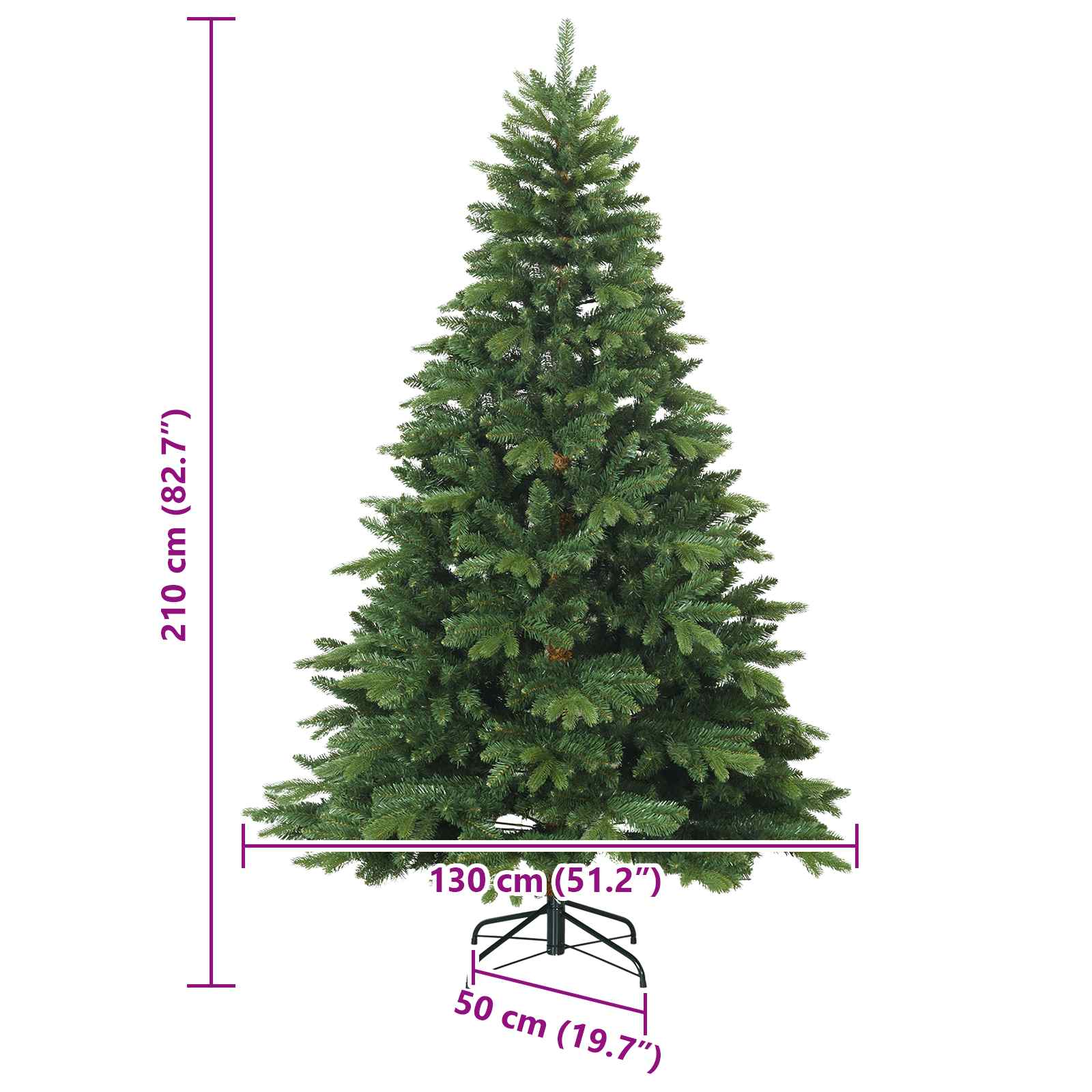 Umjetno božićno drvce s nogom Zelena 210 cm PVC, PE i čelik
