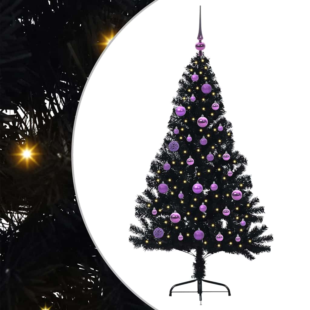 Umjetno predsvijetljeno božićno drvce Crna 150 cm PVC