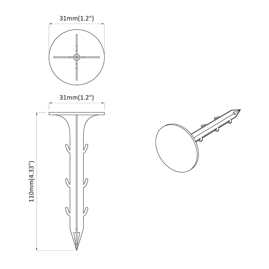 Zemljani kolci 100 pcs Crna Ø3 x 11 cm Plastika