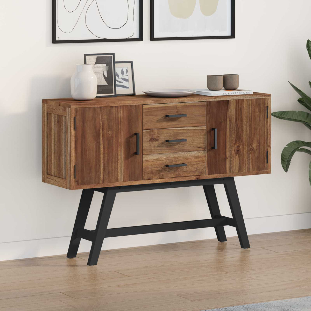 TV stalak s ladicama Prirodna 110 x 30 x 75 cm Čvrsto teak drvo