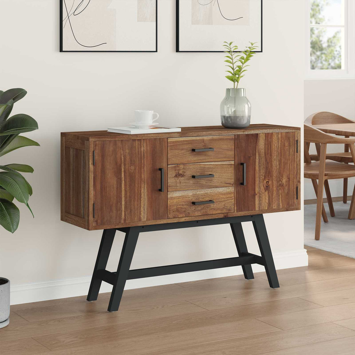 TV stalak s ladicama Prirodna 110 x 30 x 75 cm Čvrsto teak drvo
