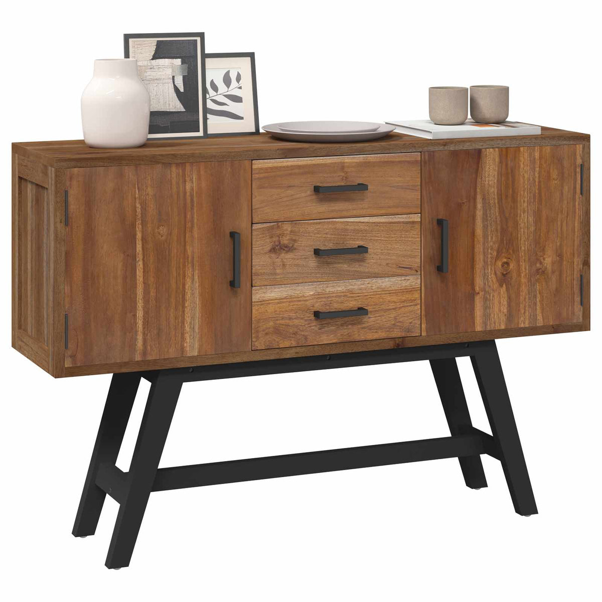 TV stalak s ladicama Prirodna 110 x 30 x 75 cm Čvrsto teak drvo