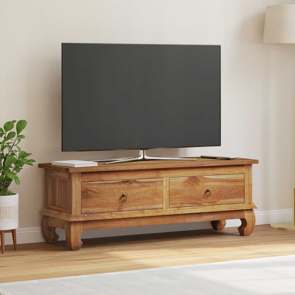 TV stalak s ladicama Prirodna 110 x 35 x 40 cm Čvrsto teak drvo