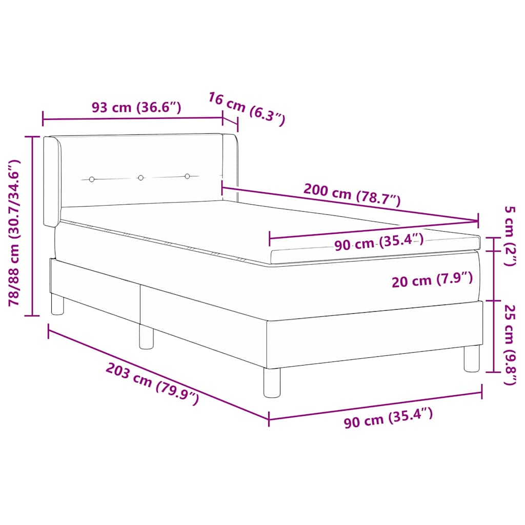 Krevet s opruga kutije s uzglavljem Plava 200 x 90 cm tkanina