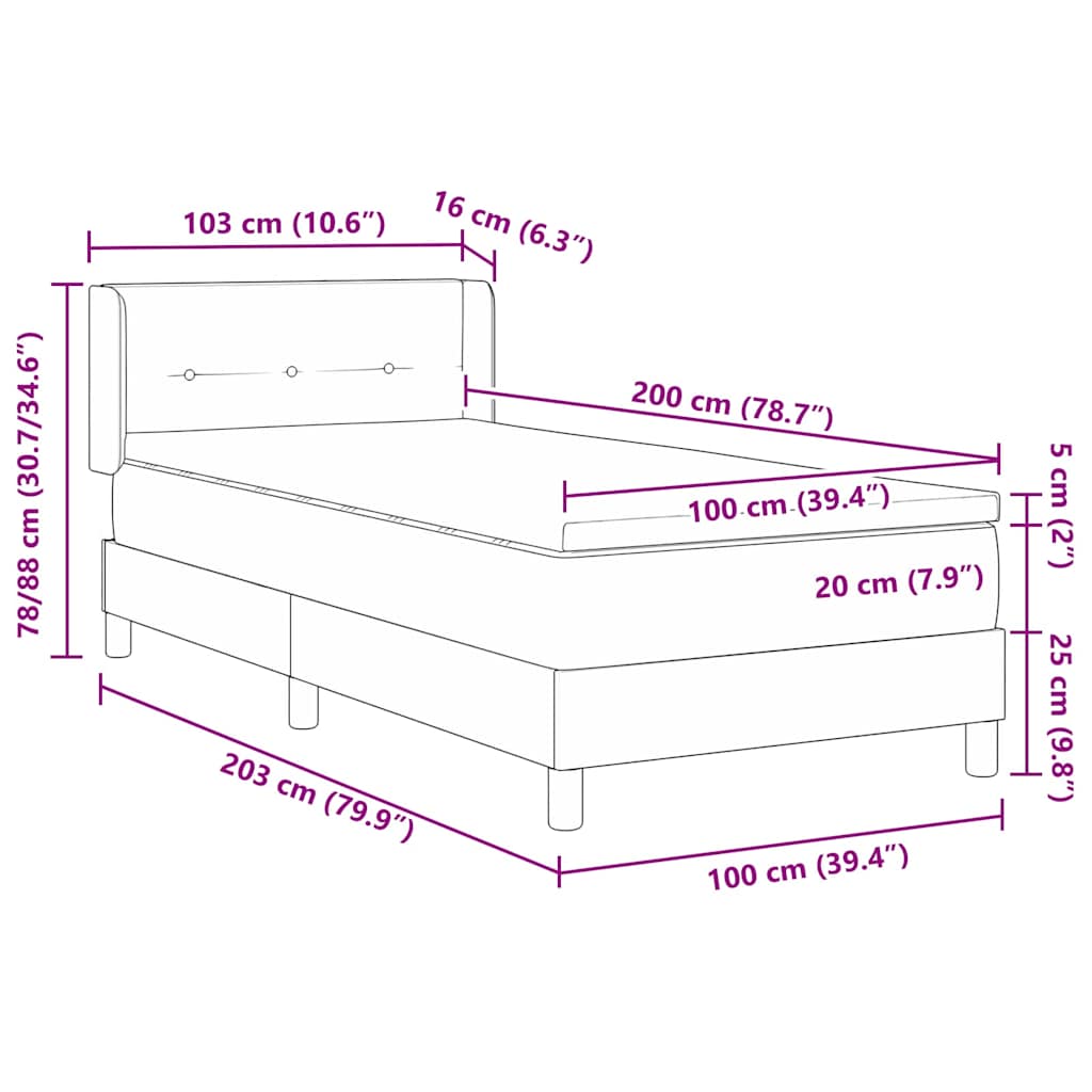 Krevet s opruga kutije Tamno siva 200 x 100 cm Baršun