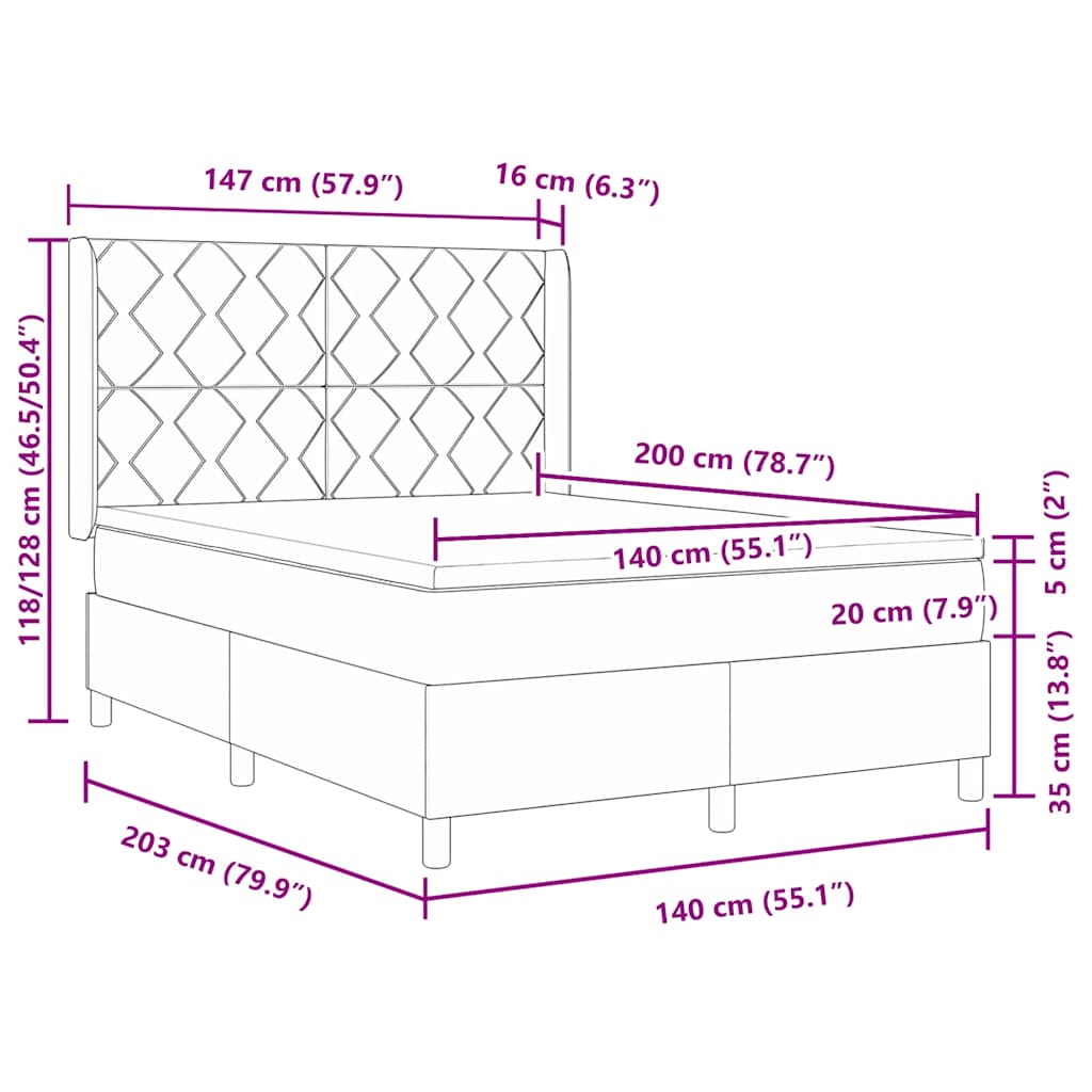 Krevet s opruga kutije Svijetlo siva 200 x 140 cm tkanina