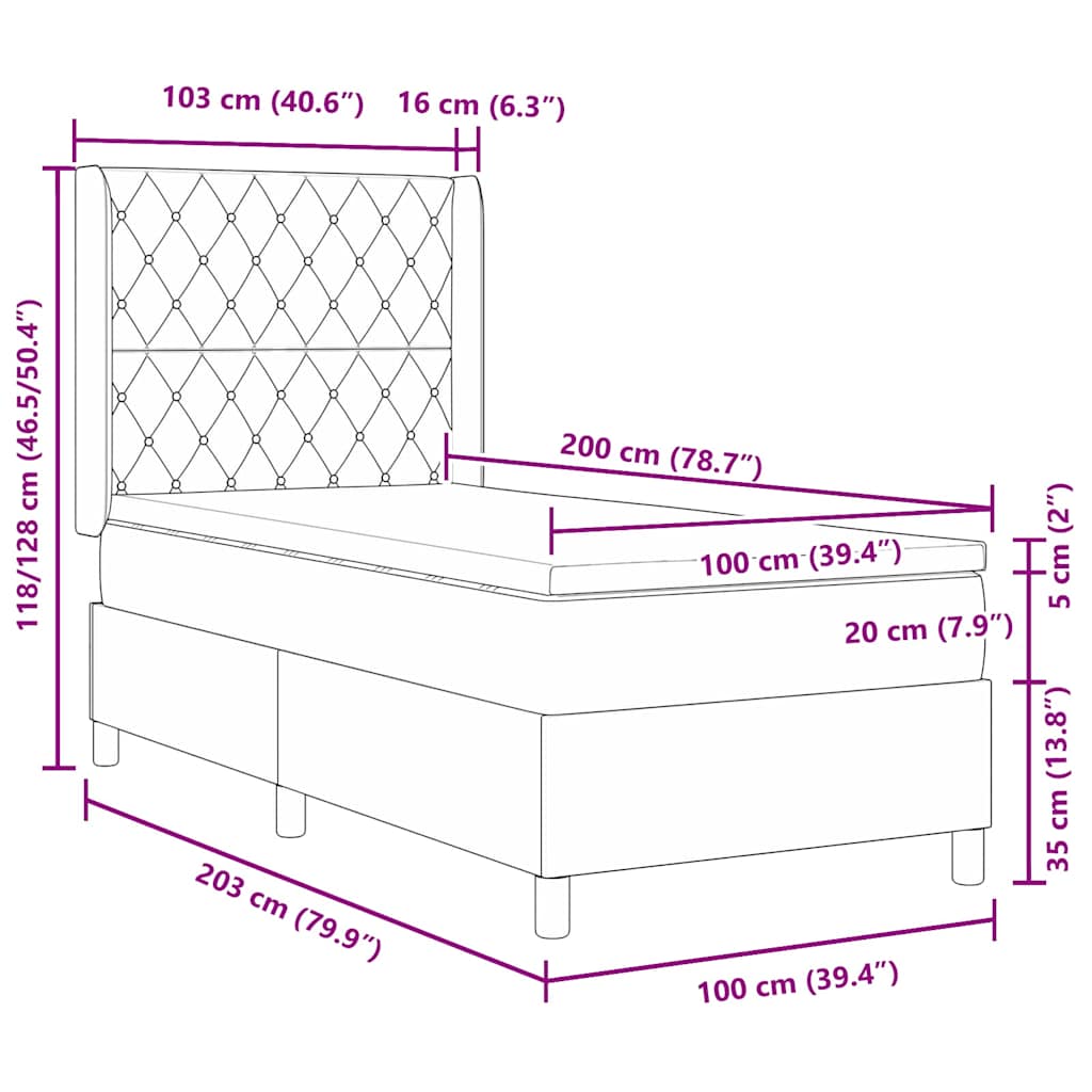 Krevet s opruga kutije Tamno siva 100 x 200 cm Baršun