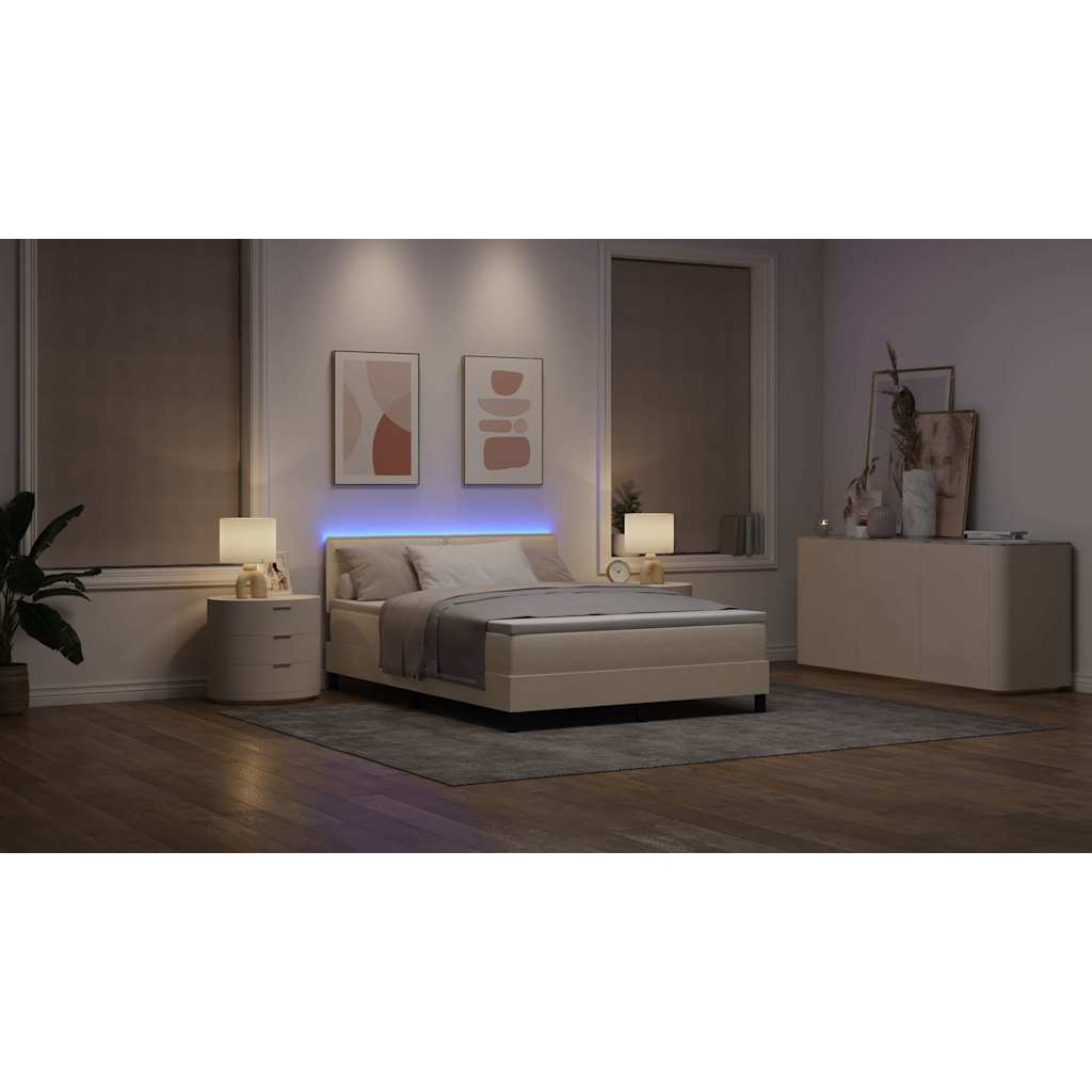 Krevet s opruga kutije s LED trakama Krema 140 x 190 cm tkanina