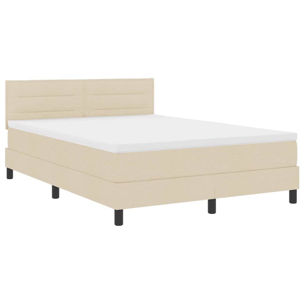 Krevet s opruga kutije s LED trakama Krema 140 x 190 cm tkanina