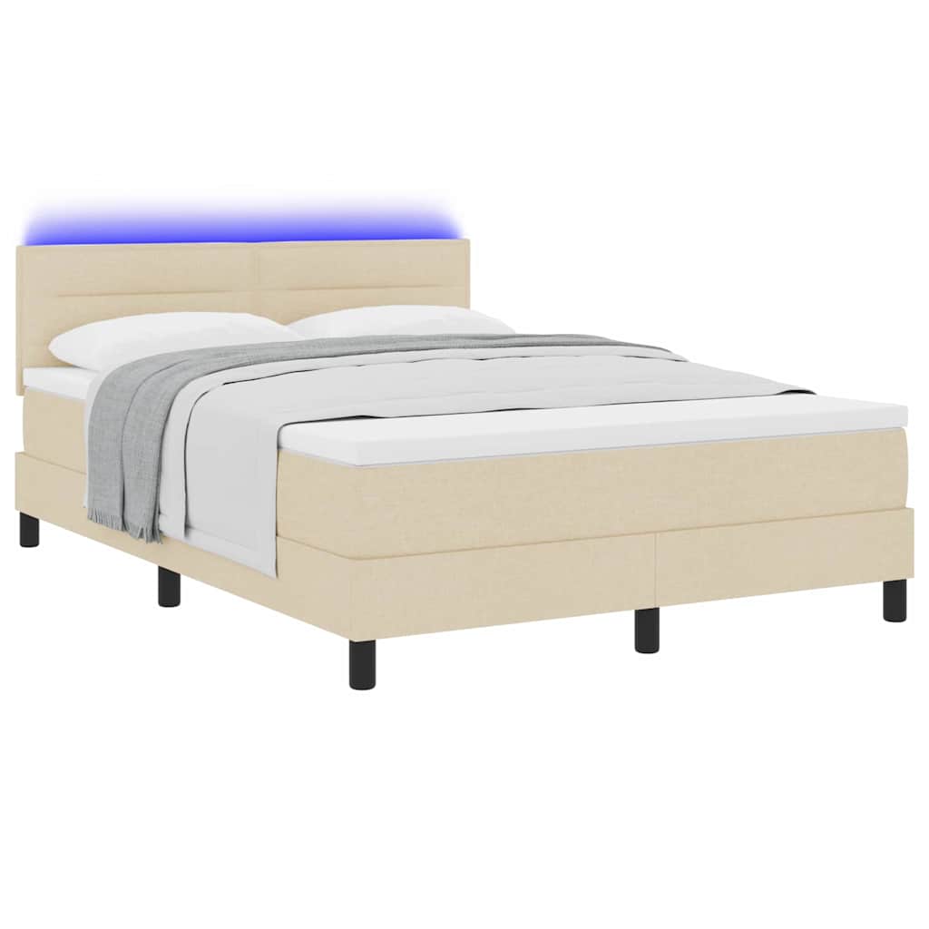 Krevet s opruga kutije s LED trakama Krema 140 x 190 cm tkanina