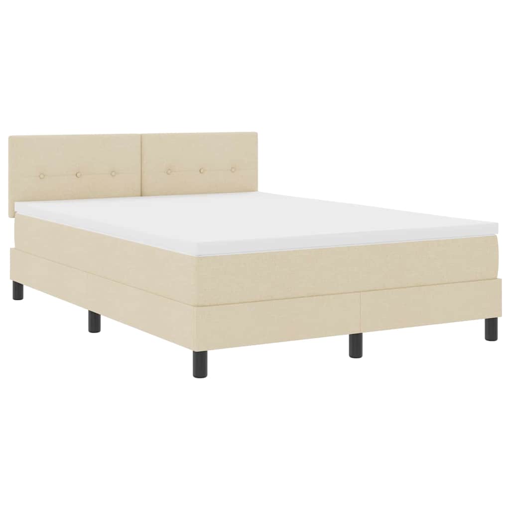Krevet s opruga kutije s LED trakama Krema 140 x 190 cm tkanina