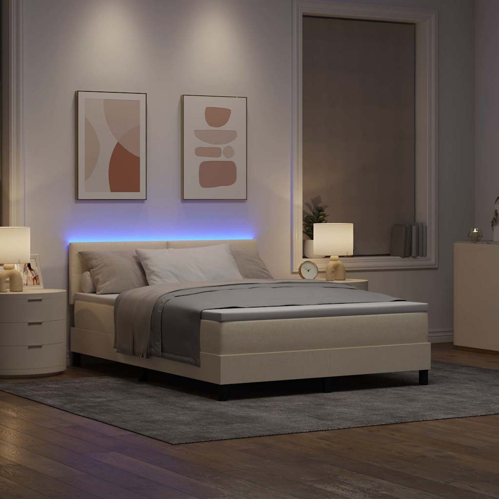Krevet s opruga kutije s LED trakama Krema 160 x 200 cm tkanina