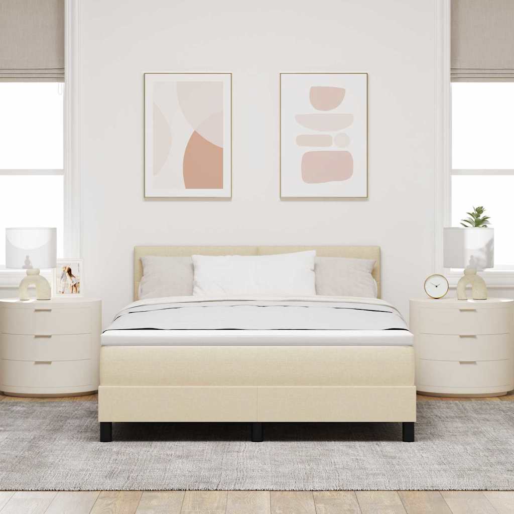 Krevet s opruga kutije s LED trakama Krema 160 x 200 cm tkanina