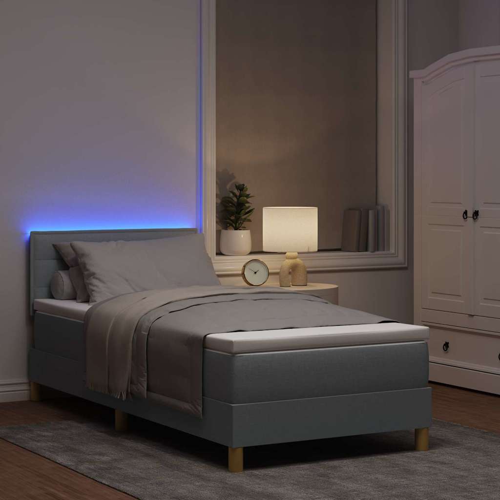 LED Box Spring Krevet Svijetlo siva 80 x 200 cm tkanina