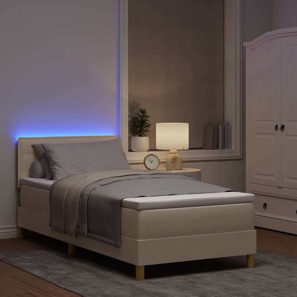 LED Box Spring Krevet s LED trakama Krema 80 x 200 cm tkanina