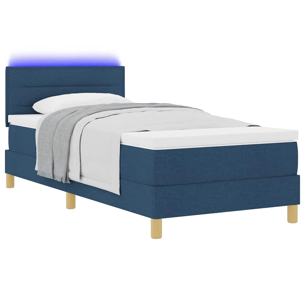 LED Box Spring Krevet s LED trakama Plava 90 x 190 cm tkanina