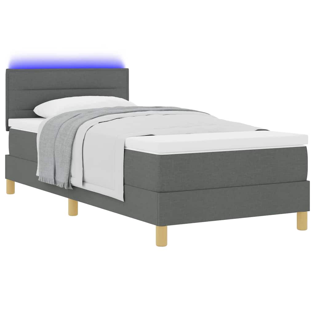 LED Box Spring Krevet Tamno siva 90 x 200 cm tkanina