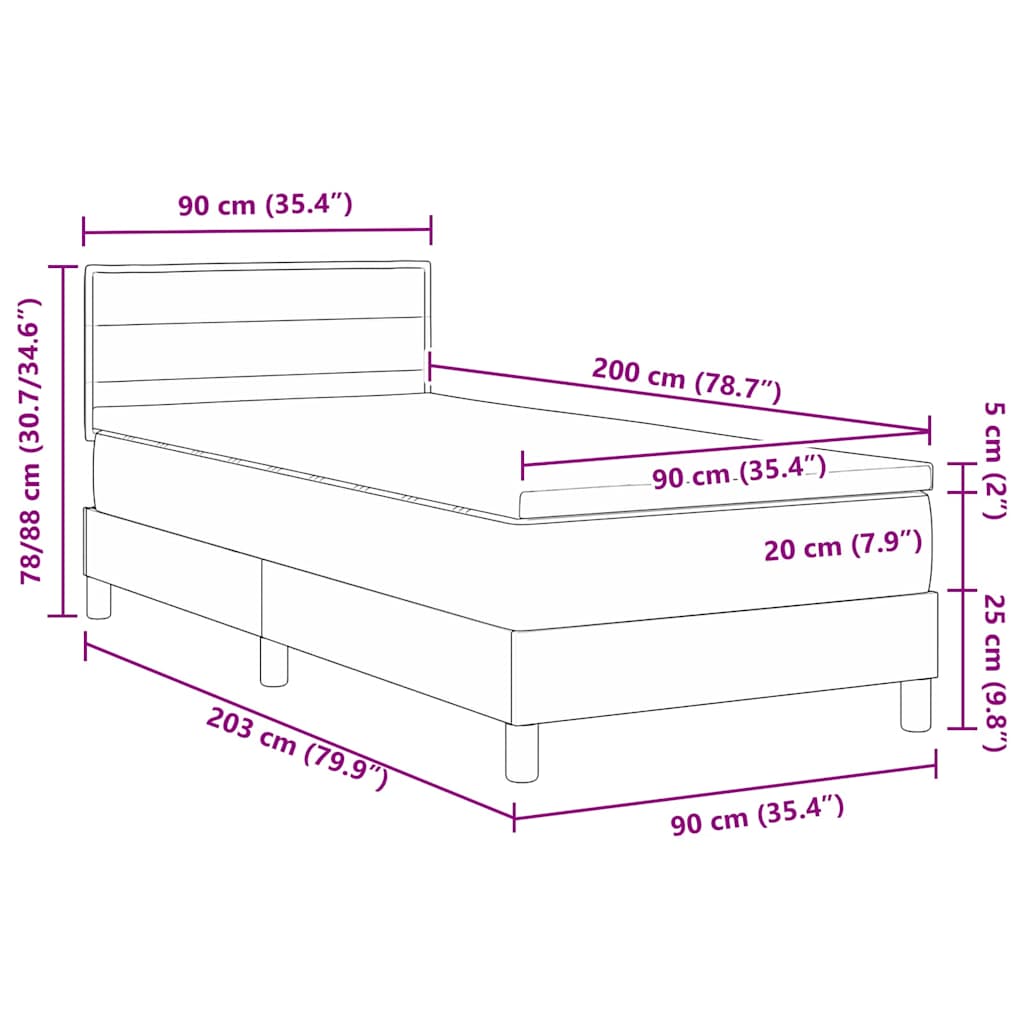 LED Box Spring Krevet Sivo-smeđa 90 x 200 cm tkanina