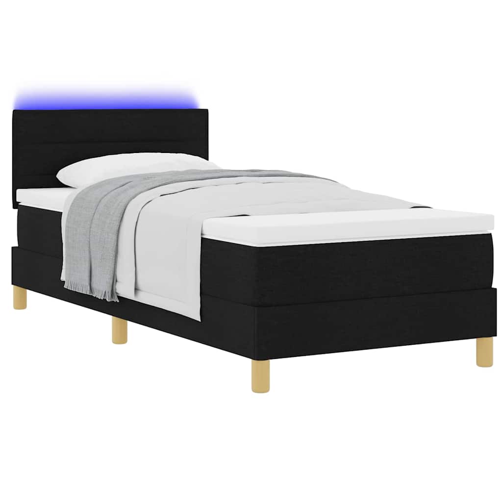 LED Box Spring Krevet s LED trakama Crna 100 x 200 cm tkanina