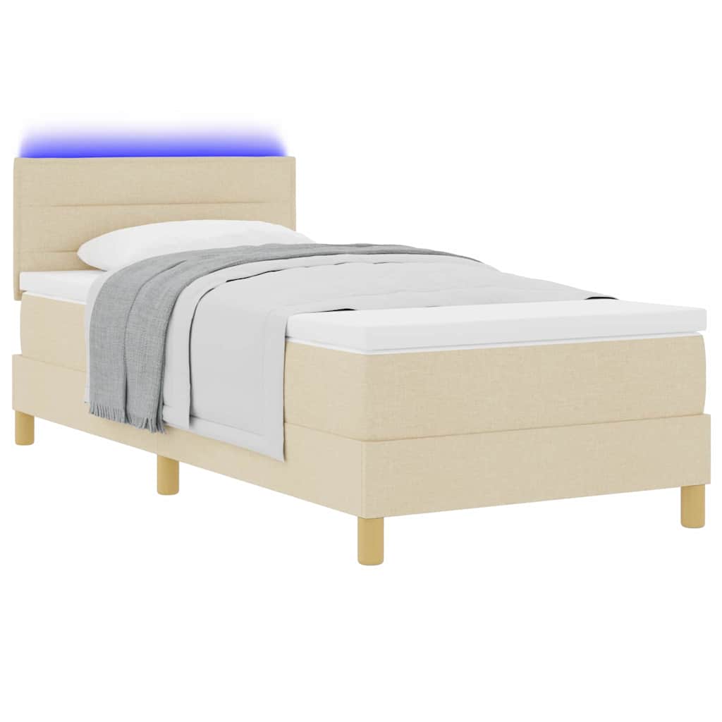 LED Box Spring Krevet s LED trakama Krema 100 x 200 cm tkanina