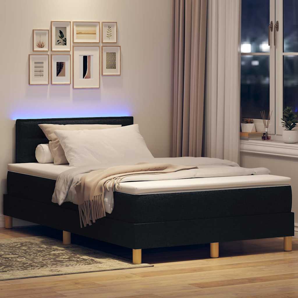 LED Box Spring Krevet s LED trakama Crna 120 x 190 cm tkanina