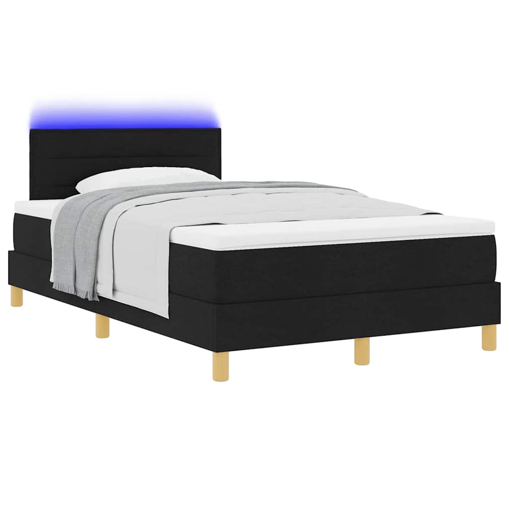 LED Box Spring Krevet s LED trakama Crna 120 x 190 cm tkanina